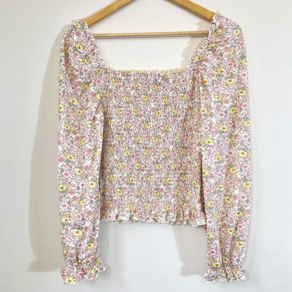 Ava Rose puff sleeve square neck floral boho top blouse new